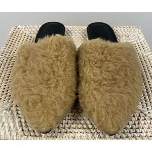 Jenni Kayne Women's Shearling Leather Mule Flats‎ In Natural Size 10 EU Size 40